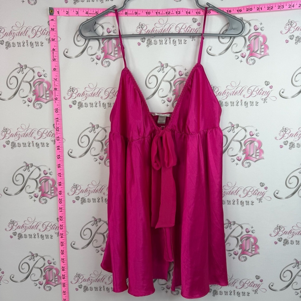 Victoria's Secret tank top ribbon Hot Pink Satin Camisole with Front Tie